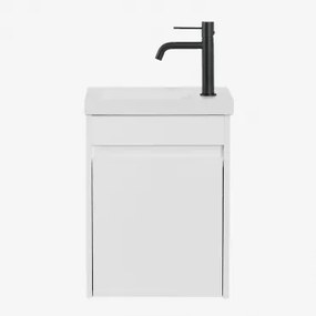 Narek Zwevend Houten Badkamermeubelset Met Geïntegreerde Wastafel Wit & Spiegelloze & Mat Zwart ↑20 Cm Met Afvoerkraan Zonder - Sklum