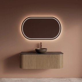 Gliss Design Alluro badmeubel ribbelfront met ronding links/rechts 120cm mist en zwart leisteen toppaneel