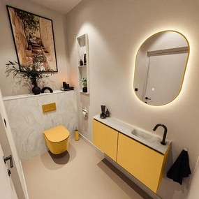 MONDIAZ TURE-DLUX 100cm toiletmeubel Ocher. EDEN wastafel Ostra positie rechts. Met 1 kraangat. TUREDX100OCHR1OST