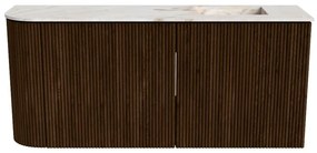 Mondiaz Joya DLux 90cm toiletmeubel ronding links walnut met wastafel faye rechts zonder kraangat frappe
