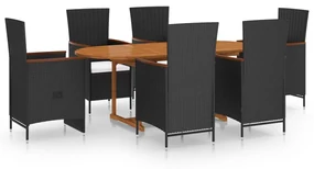 vidaXL 7-delige Tuinset poly rattan zwart