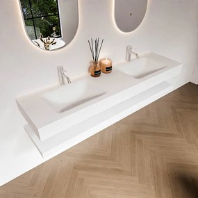 Zaro Alan badmeubel 170cm met planchet talc en vrijhangende wastafel cloud dubbel 2 kraangaten talc