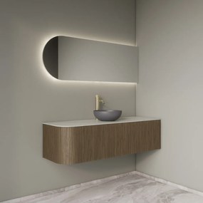 Gliss Design Alluro badmeubel ribbelfront met ronding links 140cm ash grey en wit marmer toppaneel