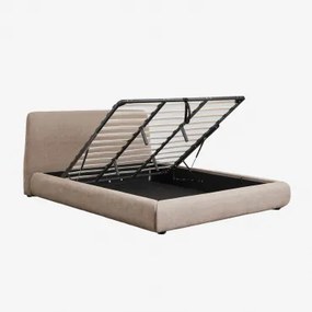 Bed Met Opklapbare Boxspring Norena Stof Zandbruin & 180 X 200 Cm - Sklum