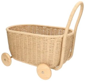 Speelgoedwagen, papercord, metaal, rubberhout