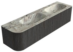 Mondiaz Kurve-dlux 175cm badmeubel ronding links shadow met 2 lades en 1 deur en wastafel stor small dubbel/rechts 2 kraangaten glace