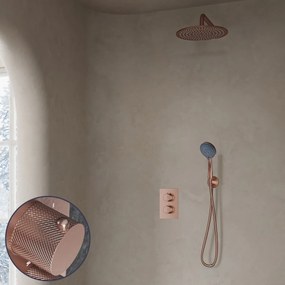 Saniclear Copper Curved inbouw regendouche met 30cm hoofddouche, muurarm en 3 standen handdouche geborsteld koper