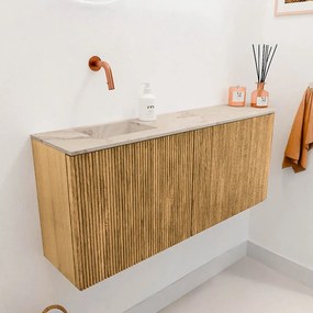 Mondiaz Joya DLux 100cm toiletmeubel ronding rechts oak met wastafel faye links zonder kraangat frappe
