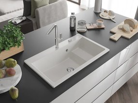 Mexen Omar granit gootsteen 1-komerig 800 x 480 mm, wit, sifon chroom - 6520801005-20