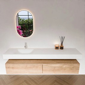 Zaro Alan badmeubel 190cm washed oak 2 lades met vrijhangende wastafel cloud links 1 kraangat talc