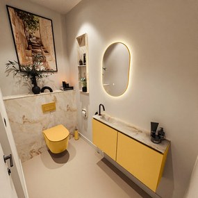 Mondiaz Ture DLux toiletmeubel 100cm ocher met wastafel frappe links met kraangat