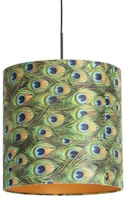 Hanglamp met velours kap pauw met goud 40 cm - Combi