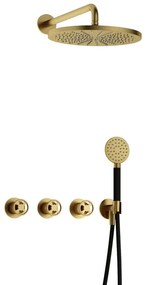 Hotbath Cobber IBSW70 Regendoucheset inbouw - 38.5cm wandarm - 30cm ronde hoofddouche - 3 standen handdouche - Geborsteld messing PVD IBSW70BBP15