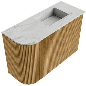 Mondiaz Joya DLux 60cm toiletmeubel ronding links oak met wastafel faye rechts zonder kraangat opalo