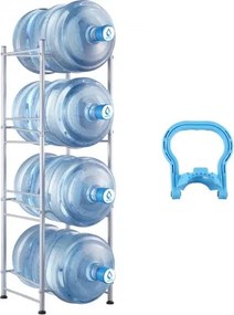VEVOR 4-laags waterkanhouder, 5 gallon waterfleshouder, enkellaags ijzeren waterflesrek voor 4 flessen, zwaar uitgevoerd waterkanrek waterkanhouder voor keuken, kantoor, woonkamer, zilver