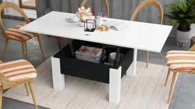 Mazzoni OSLO wit / zwart mat, uitklapbare salontafel met in hoogte verstelbaar blad