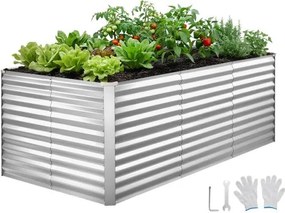 VEVOR Verhoogd tuinbed, Metaal, 2400x1200x860 mm, Rechthoekig tuinbed, Plantenbakset voor buiten, Groentebed met handschoenen, Bloembed zonder bodem, Plantbed voor bloemen en groenten, Zilver