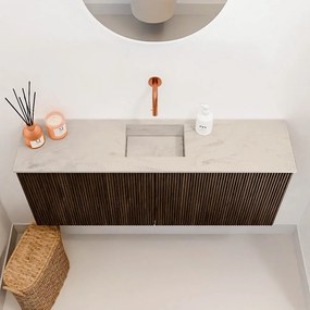 Mondiaz Joya DLux 100cm toiletmeubel walnut met wastafel faye midden zonder kraangat opalo