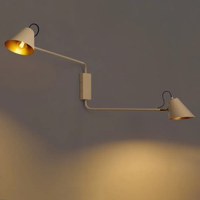 Moderne wandlamp taupe met gouden binnenkant verstelbaar 2-lichts - Lune