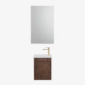 Narek Zwevend Houten Badkamermeubelset Met Geïntegreerde Wastafel Donker Hout & Rectangular Led And Antifog 55x90 Cm Riben - Sklum