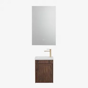 Narek Zwevend Houten Badkamermeubelset Met Geïntegreerde Wastafel Rectangular Led And Antifog 55x90 Cm Riben & Donker Hout & Geborsteld Goudkleurig ↑2