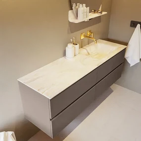 Mondiaz Vica DLux badmeubel 150cm smoke 4 lades met wastafel ostra rechts zonder kraangat