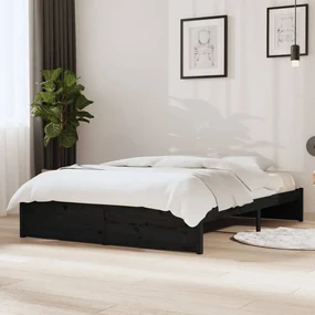 vidaXL Bedframe massief hout zwart 140x200 cm
