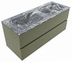 Mondiaz Vica DLux badmeubel 120cm army 2 lades met wastafel lava dubbel zonder kraangat