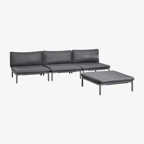 3-delige Modulaire Tuinbank Met Poef Van Staal Roubly Grijs – Grafiet - Sklum