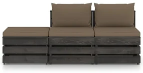 vidaXL 3-delige Loungeset met kussens grijs geïmpregneerd hout