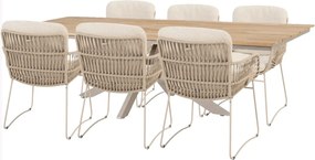 4 Seasons Outdoor Murcia tuinset latte met Minerva tafel met teak blad 220 cm * Sale * Tuinset   beige weerbestendig