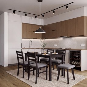 Mazzoni MILO Lichtgrijs (stof Sawana 21)/zwart beuken onderstel - VIERKANTE GESTOFFEERDE KRUK VOOR KEUKEN/WOONKAMER