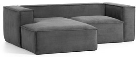 Kave Home Blok Kleine Hoekbank 240 Cm Ribstof Grijs Chaise Longue Links