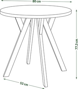 ALMO 80 Mat Wit / zwarte poten – ronde tafel met Y-poten, loft/industrieel voor keuken, woonkamer en eetkamer