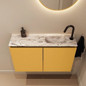 Mondiaz Ture DLux toiletmeubel 80cm ocher met wastafel glace rechts met kraangat