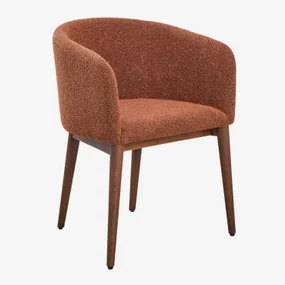 Set Van 4 Bunia Gestoffeerde Eetkamerstoelen Met Armleuningen Donker Hout & Boucle Rode Dakpan - Sklum