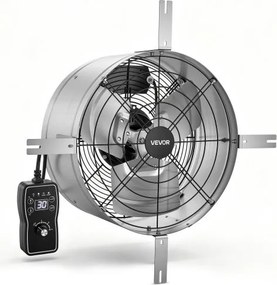 VEVOR Gevelventilator 38 cm, zolderventilator met een luchtstroom van 2208,7 m³/u, zilverkleurig, koeling en luchtcirculatie voor zolders, garages en werkplaatsen, behuizing van koolstofstaal, met thermostaat, netsnoer en bedieningskabel.
