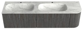 Mondiaz Kurve-dlux 165cm badmeubel ronding rechts shadow met 2 lades en 1 deur en wastafel stor small dubbel/links 2 kraangaten opalo