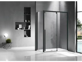 Saniclass Neptune douchecabine 130x90cm met schuifdeur 8mm veiligheidsglas met anti kalk zwart mat sw491384/sw491395