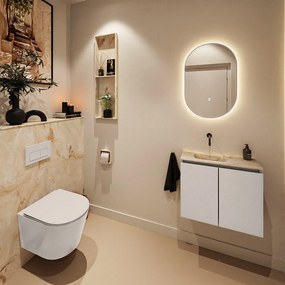 Mondiaz Ture DLux toiletmeubel 60cm linen met wastafel frappe links zonder kraangat