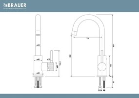 Brauer Stripe wastafelkraan met draaibare ronde uitloop model A RVS geborsteld PVD
