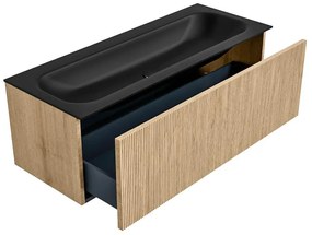 Mondiaz Kurve 120cm badmeubel oak met 1 lade en wastafel big large midden 2 kraangaten urban