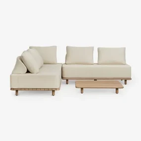Tuinset Met Modulaire Hoekbank Van 3 Delen En Salontafel 95x95 Cm In Acacia Portet Gardenia Wit - Sklum