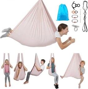 VEVOR Aerial Yoga Hangmat, max. draagvermogen 136,07 kg, yogaschommel met nylon stof, daisy rope en PE-tas met ritssluiting, multifunctionele gymnastiekschommel voor anti-zwaartekrachtoefeningen, roze
