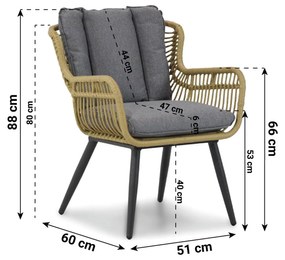 Tuinset 4 personen 90 cm Wicker/Aluminium/Aluminium/wicker Taupe Coco Azzano/Bistol