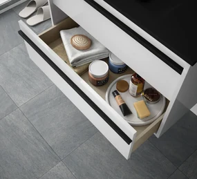 Muebles Resh badkamermeubel wit hoogglans 60cm met zwarte wastafel en kraangat