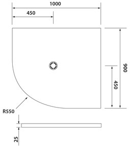 Polysan Flexia kwartronde douchebak 100x90cm wit rechts