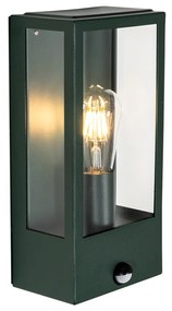 Buiten wandlamp donker groen met bewegingsmelder IP44 - Rotterdam Industriele / Industrie / Industrial E27 IP44 Buitenverlichting