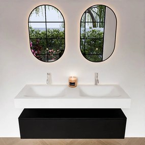 Zaro Alan badmeubel 130cm urban 1 lade met vrijhangende wastafel cloud dubbel 2 kraangaten talc