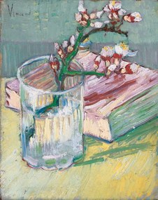 Kunstreproductie Flowering almond branch in a glass with a book, 1888, Gogh, Vincent van